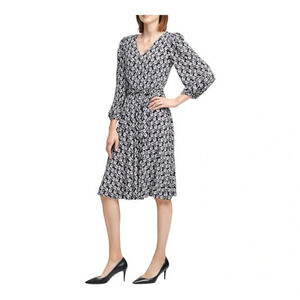 Calvin Klein Daisy Print Belted A-Line Dress Black White Women‎ Plus Size 22
